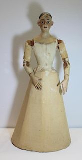 Antique Carved Wood and Painted Santos Cage Doll