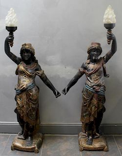 Pair of Antique Blackamoor Torchiere Lamps.
