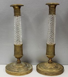 Pair of Fine Quality Antique Bronze and Cut Glass