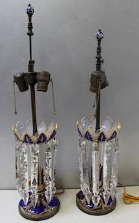Pair of Cobalt and Gilt Decorated Cut Glass