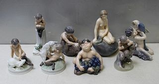 ROYAL COPENHAGEN. Lot of 8 Porcelain Figurines.