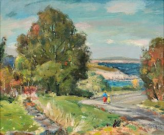 Antonio Cirino (American, 1889-1983)      Coastal View with Figures on a Path