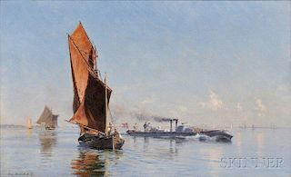 Christian Ferdinand Andreas Molsted (Danish, 1862-1930)      A Summer Calm on the Kattegat, Torpedo Boat NR. 8