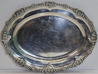 SILVER. English Silver Oval Tray with Shell Border