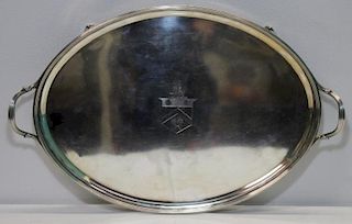 SILVER. Large English Silver Footed Oval Tray.