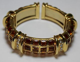 JEWELRY. 18kt Gold, Citrine, and Diamond Bracelet.