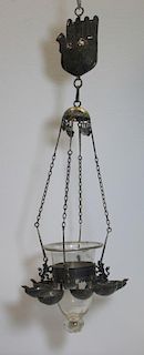 JUDAICA. Antique/Vintage Hanging Shabbat Oil Lamp.