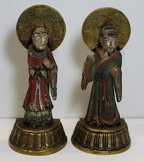 Pair of Vintage/Antique Asian Wood and Brass