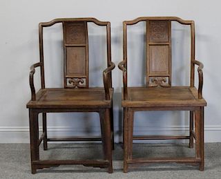 Pair of Antique Chinese Hardwood Arm Chairs.