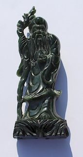 Spinach Jade Carved Figure of a Wise Man.