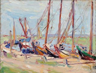 Emily Burling Waite (American, 1887-1980)      Sailboats on the Shore