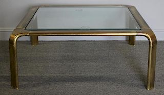 Vintage Polished Brass Coffee Table with Glass