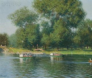William Worcester Churchill (American, 1858-1926)      Swan Boats on Lake, Public Garden
