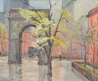 Bela de Tirefort (American, 1894-1993)      Washington Square Arch in Spring