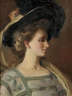 Elizabeth Vila Taylor Watson (American, 1863-1949)      Profile of a Woman with Portrait Hat