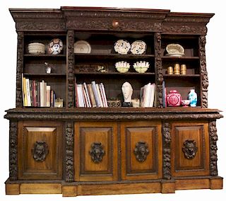 A Continental Carved Oak Bookcase, 19th century
