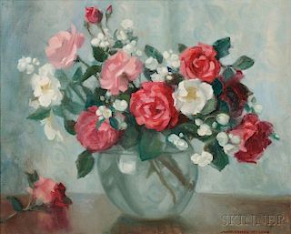 Marguerite Stuber Pearson (American, 1898-1978)      Roses in a Glass Globe