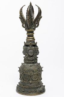 Tibetan Cast Bronze Bell with Open Vajra, Antique