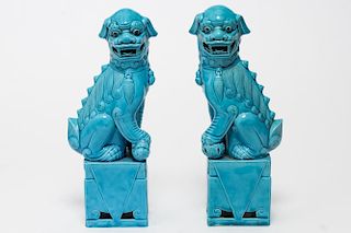 Chinese Turquoise-Glazed Pottery Foo Dogs, Pair