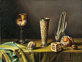 Fernand Renard (French, b. 1912)      Still Life with Shells and Goblets