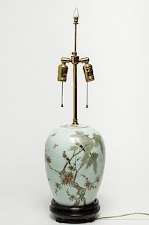 Chinese Famille Verte Porcelain Jar Lamp