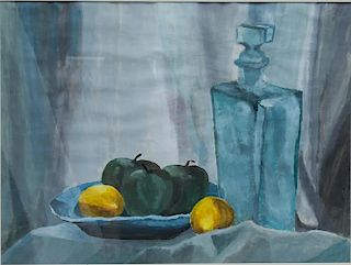 Watercolor Still Life with Fruit & Glass Decanter