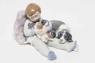 Lladro "Sweet Dreams" Boy & Puppies Figurine