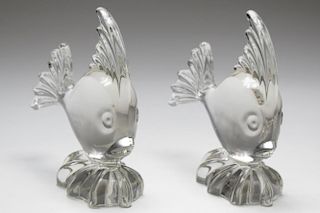 Fish Sculptures in Colorless Lead Crystal, Pair