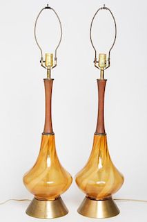 Mid-Century Modern Teak & Glass Lamps