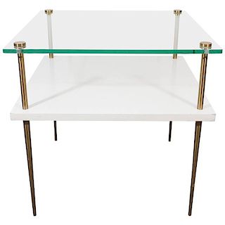 Mid-Century Table in Brass, Glass & Laminated Wood