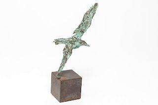 Illegibly Signed Bronze Seagull Tabletop Sculpture