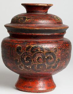 Southeast Asian Lacquered Wood & Polychrome Jar