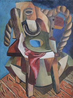 Cubist Still Life with Rope, Chair and Theatrical Mask, 20th Century American School, ca. 1930
