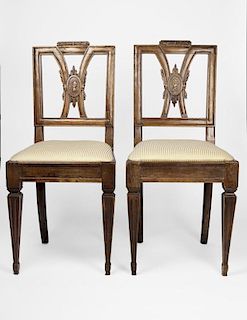 Pair of Italian Neoclassical Walnut Side Chairs, 18thc. Italian School, ca. 1790