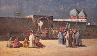 Paul Duvergne (French, 19th Century)
Arabs Congregating Outside a Walled City