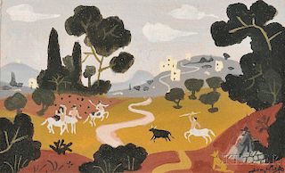 Jean Hugo (French, 1894-1984)      Two Landscapes with Scenes of Shepherds and Centaurs