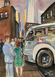Allan Rohan Crite (American, 1910-2007)      New York City Street Scene