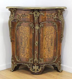 Louis XV Style Bronze Mounted Marquetry Encoignure, 19th Century French School, c. 1860