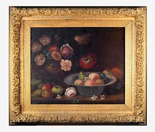 17thc./18thc. Continental School Still life of Flowers and Bowl of Fruit