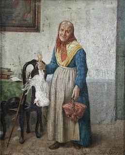 Old Woman with Chicken, 19th Century Italian School