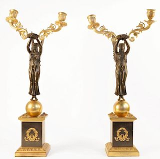 Pair Early19th Century Empire Bronze and Gilt Candelabra, 19th Century French School, ca 1815