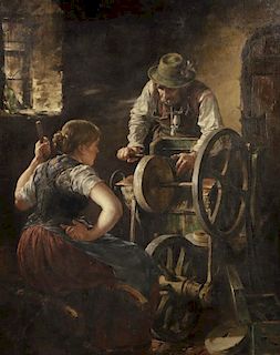 Hans Pock (Austrian, 1855-1913)Sharpening Her Knife, 1886