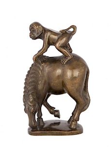A French Bronze Figure of a Monkey on a Horse, Pairs 1887