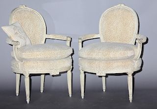 A Pair of Louis XVth Painted Fauteuils, 18thc.