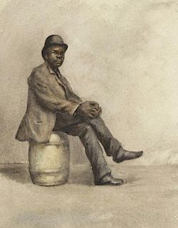 Gentleman Seated on a Barrel, 19th Century American School, c.1890