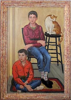 Dorothy Eaton (American, 1893-1968)
Two Boys and A Cat, 1956