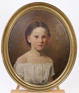 19th Century American School, Portrait of a Young Girl