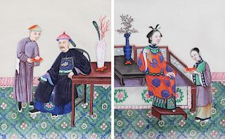 A Pair of Chinese Watercolor Paintings on Pith Paper