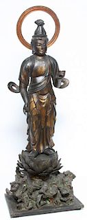 Japanese Gilt and Lacquer Carved Wood Kannon (Bodhisattva), Late 19th/early 20th century