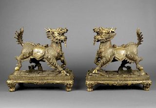 Pair of Chinese Brass Qilin figures, ca, 1950